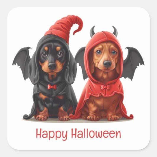 Gelukkige Halloween teckel Honden Duivelsvleermuis Vierkante Sticker (Voorkant)