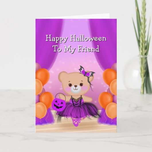 Gelukkige Halloween Teddy Bear Ballerina Kaart (Voorkant)