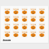 Gelukkige Halloween Tekst en Pompoen op Wit Vierkante Sticker (Vel)