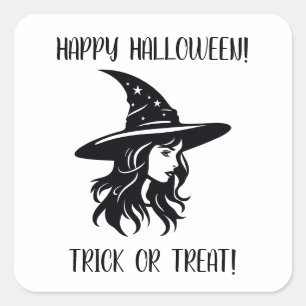 Gelukkige Halloween Trick or treat heks in zwart P Vierkante Sticker
