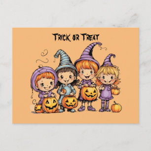 Gelukkige Halloween trick or treat kinderen Feestdagenkaart