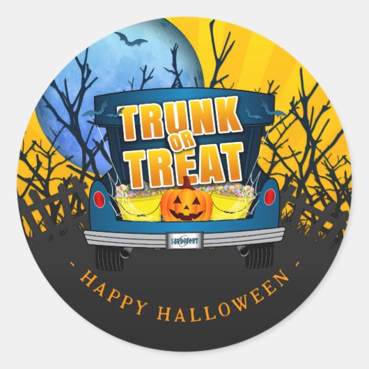 Gelukkige Halloween Trunk of Treat Ronde Sticker (Voorkant)