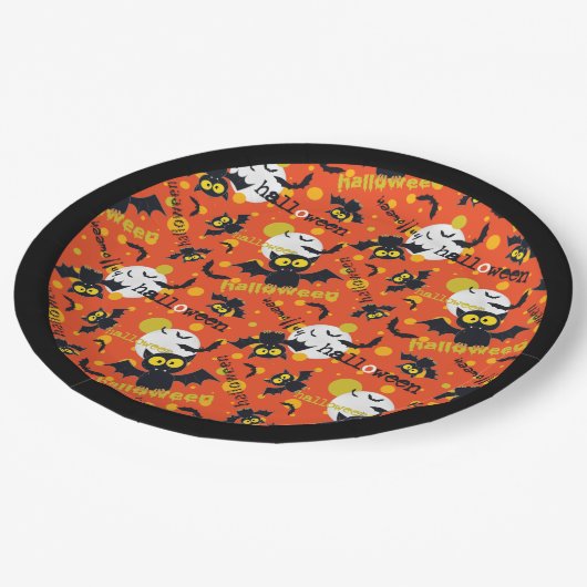 Gelukkige Halloween Vampier Vleermuis Volle Maan F Papieren Bordje (Gekanteld)