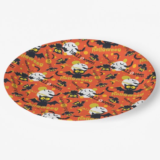 Gelukkige Halloween Vampier Vleermuis Volle Maan F Papieren Bordje (Gekanteld)