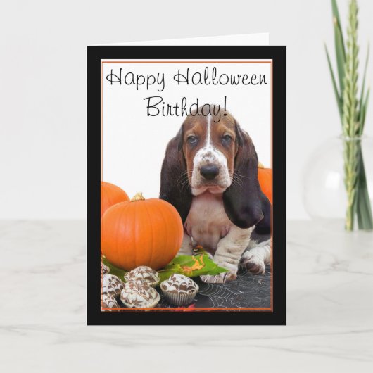 Gelukkige Halloween Verjaardag Basset Hound kaart (Voorkant)