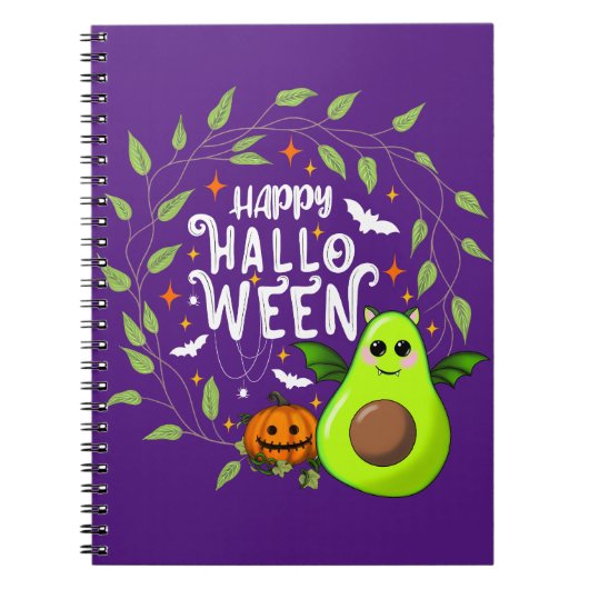 Gelukkige Halloween vleermuis avocado wit Notitieboek (Voorkant)