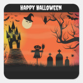 Gelukkige Halloween vleermuizen en pompoen vogelve Vierkante Sticker (Voorkant)