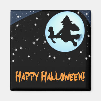 Gelukkige Halloween Vliegende Heks en Apenmagneet Magneet