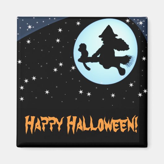 Gelukkige Halloween Vliegende Heks en Apenmagneet Magneet (Voorkant)