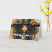 Gelukkige Halloween Voodoo Witch Illustratie Kaart (Gele Bloem)
