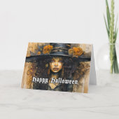Gelukkige Halloween Voodoo Witch Illustratie Kaart (Voorkant)