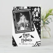 Gelukkige Halloween Whimsical Zwart & Wit Foto Kaart (Staand voorkant)