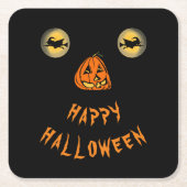 Gelukkige Halloween Witchy Ogen En Pompoen Neus Kartonnen Onderzetters (Voorkant)
