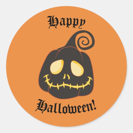 Gelukkige Halloween Zwart Whimsical Pompoen Glimla Ronde Sticker (Voorkant)