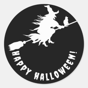 Gelukkige Halloween zwart wit heks Ronde Sticker