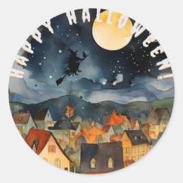 Gelukkige Halloween zwart wit heks Ronde Sticker