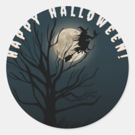 Gelukkige Halloween zwart wit heks Ronde Sticker