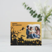 Gelukkige Halloween zwarte heks foto Briefkaart (Staand voorkant)