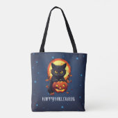 Gelukkige Halloween Zwarte Kat met Pompoen Hallowe Tote Bag (Achterkant)