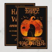 Gelukkige Halloween Zwarte Kat Spin Bats Kaart (Voorkant / Achterkant)