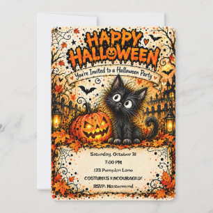 🎃🐈⬛ Gelukkige Halloween Zwarte Kat Uitnodiging