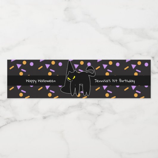 Gelukkige Halloween Zwarte Kat Verjaardag Waterfles Etiket (Enkel label)