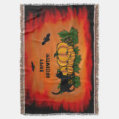 Gelukkige Halloween, Zwarte Kat, Vleermuis en Pomp Deken (Voorkant Verticaal)