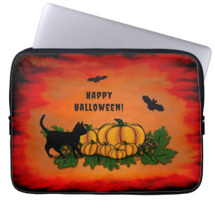 Gelukkige Halloween, Zwarte Kat, Vleermuis en Pomp Laptop Sleeve