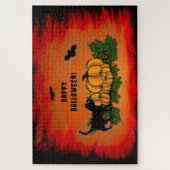 Gelukkige Halloween, Zwarte Kat, Vleermuis en Pomp Legpuzzel (Verticaal)