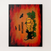 Gelukkige Halloween, Zwarte Kat, Vleermuis en Pomp Legpuzzel (Verticaal)