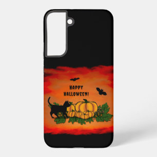 Gelukkige Halloween, Zwarte Kat, Vleermuis en Pomp Samsung Galaxy Hoesje