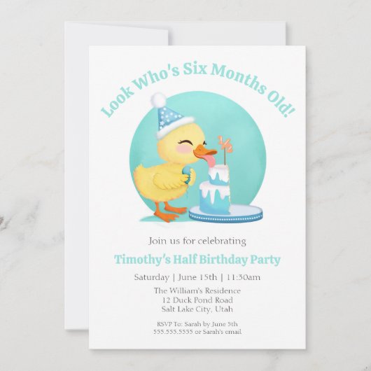 Gelukkige Halve Verjaardag Baby Duck met Cake Part Kaart (Voorkant)