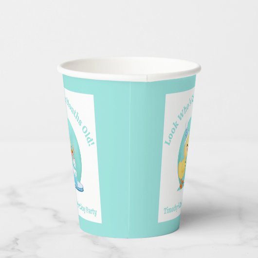 Gelukkige Halve Verjaardag Baby Duck met Cake Part Papieren Bekers (Rechts)