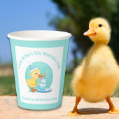 Gelukkige Halve Verjaardag Baby Duck met Cake Part Papieren Bekers