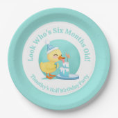 Gelukkige Halve Verjaardag Baby Duck met Cake Part Papieren Bordje (Voorkant)