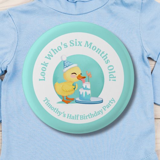 Gelukkige Halve Verjaardag Baby Duck met Cake Part Ronde Button 3,2 Cm