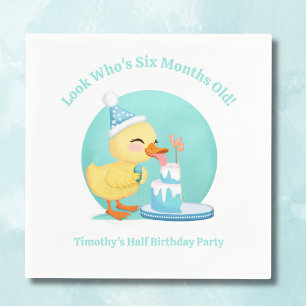 Gelukkige Halve Verjaardag Baby Duck met Cake Part Servet
