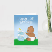 Gelukkige Halve Verjaardag Teddybeer Eten Taart Kaart (Voorkant)