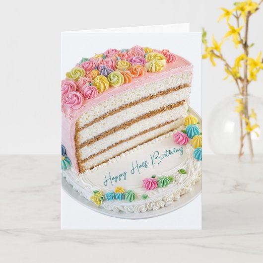 Gelukkige halve verjaardagstaart kaart (Gele Bloem)