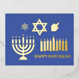 Gelukkige Hannukah menorah dreidel Folie Feestdagen Briefkaart