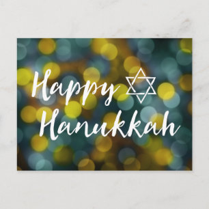 gelukkige hanukkah bokeh lichten feestdagenkaart