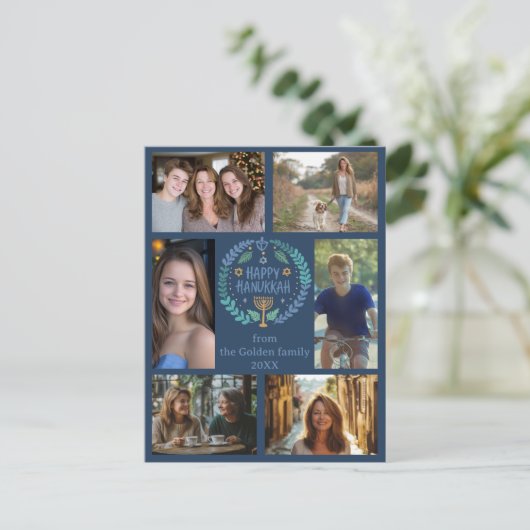 GELUKKIGE HANUKKAH Hand-getrokken Custom 6 FOTO Va Briefkaart (Staand voorkant)