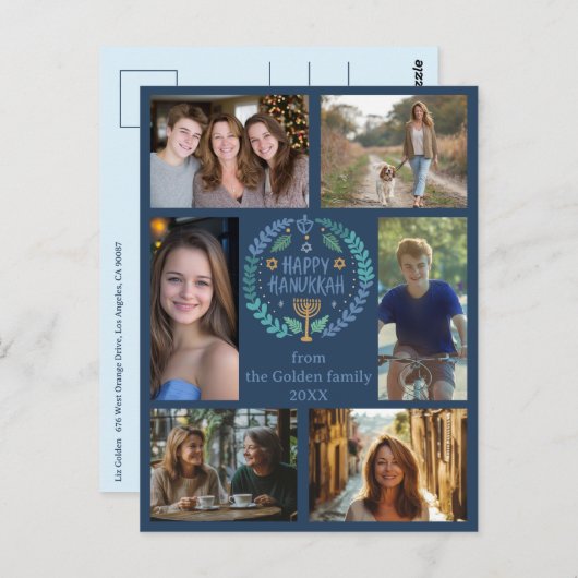 GELUKKIGE HANUKKAH Hand-getrokken Custom 6 FOTO Va Briefkaart (Voorkant / Achterkant)
