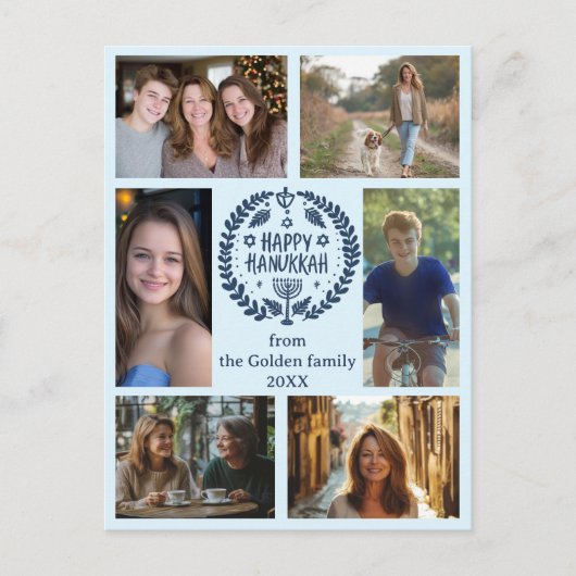 GELUKKIGE HANUKKAH Hand-getrokken Custom 6 FOTO Va Briefkaart (Voorkant)
