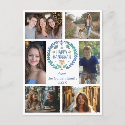 GELUKKIGE HANUKKAH Hand-getrokken Custom 6 FOTO Va Briefkaart (Voorkant)
