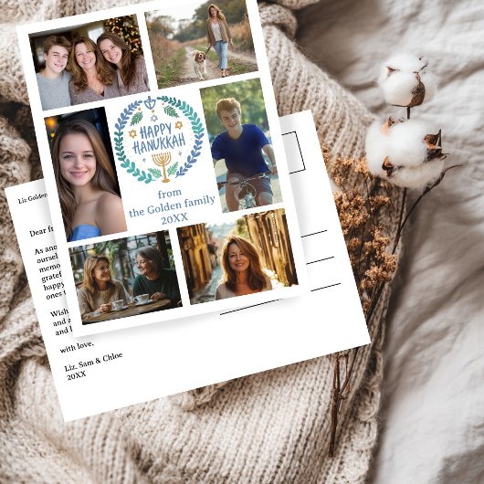 GELUKKIGE HANUKKAH Hand-getrokken Custom 6 FOTO Va Briefkaart