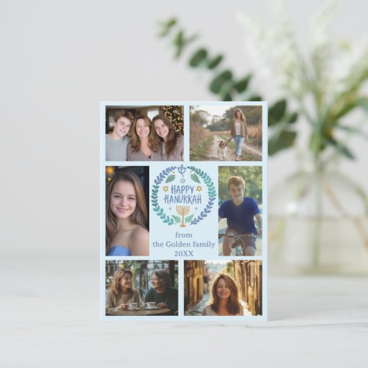GELUKKIGE HANUKKAH Hand-getrokken Custom 6 FOTO Va Briefkaart (Staand voorkant)