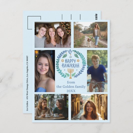 GELUKKIGE HANUKKAH Hand-getrokken Custom 6 FOTO Va Briefkaart (Voorkant / Achterkant)