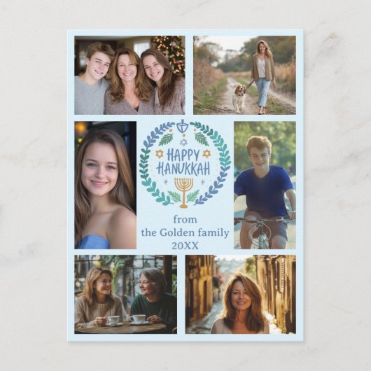 GELUKKIGE HANUKKAH Hand-getrokken Custom 6 FOTO Va Briefkaart (Voorkant)