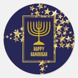 GELUKKIGE HANUKKAH | Menorah | Gouden sterren | MA Ronde Sticker